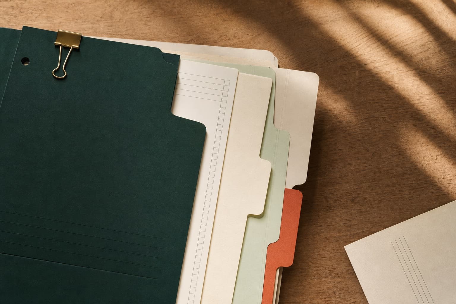 Indexed legal folders on a desk.
